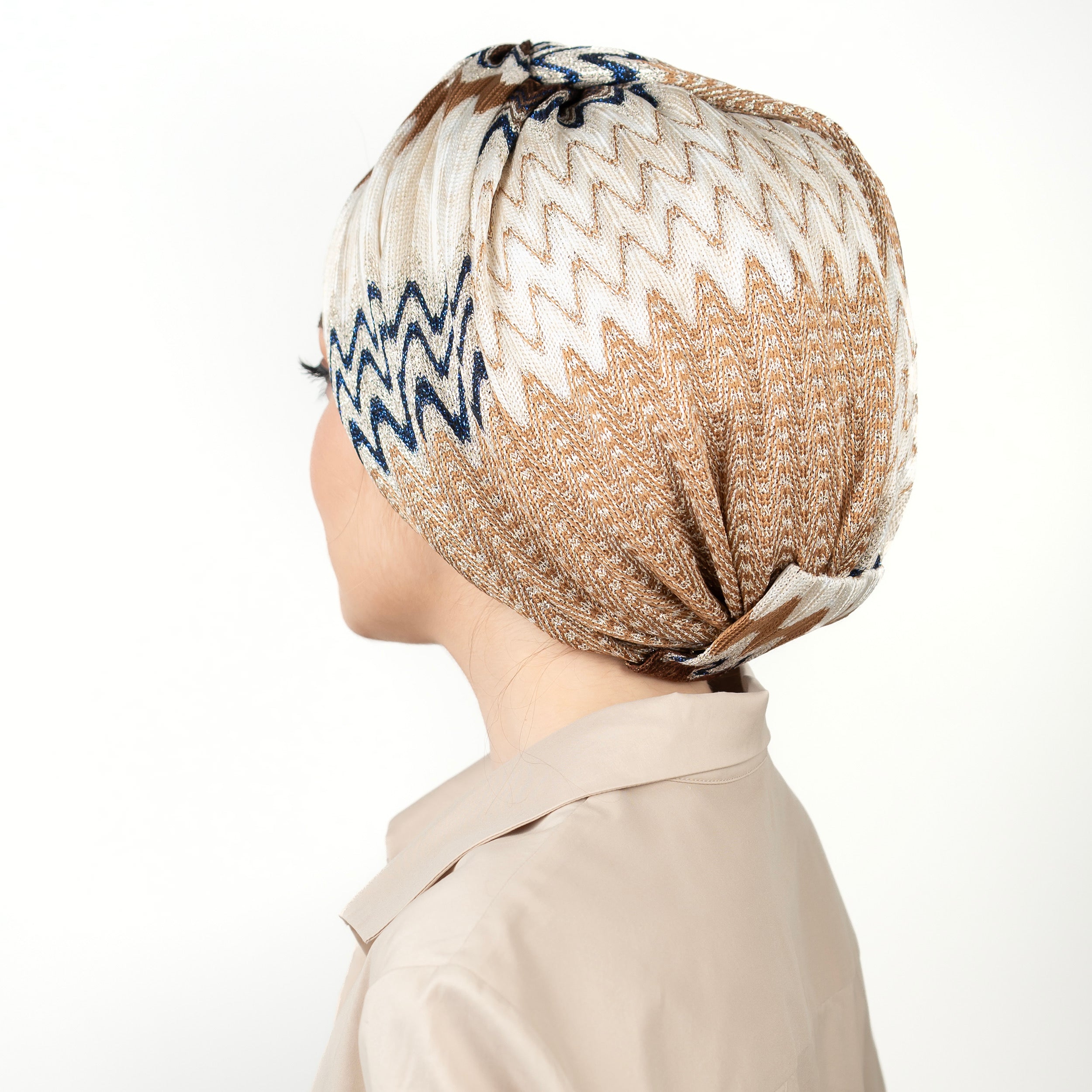 Twisted Zigzag Navy Brown Bone