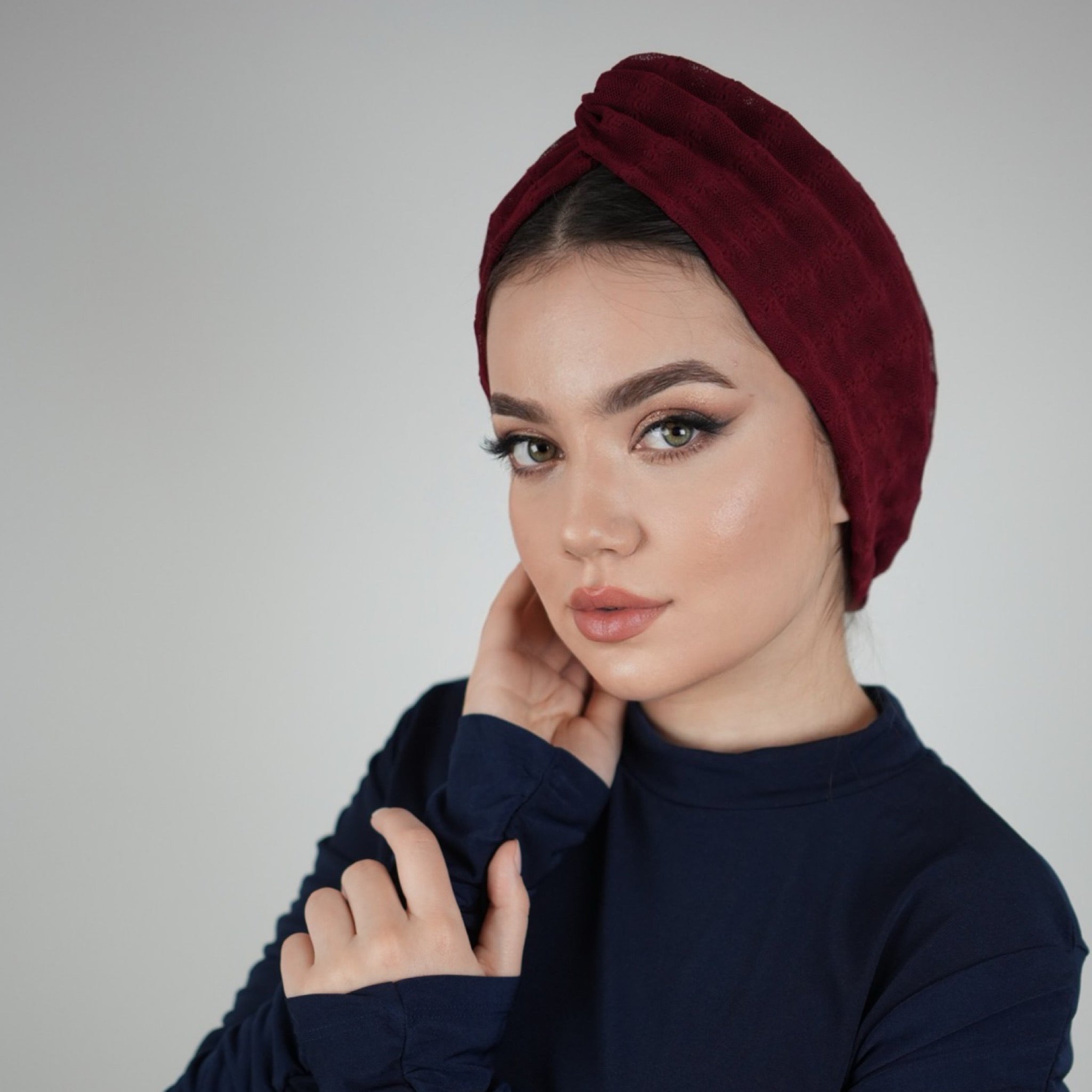 Twisted Betulle Burgundy Bordo Çift Kat Tül Esnek El Yapımı Kadın Bone