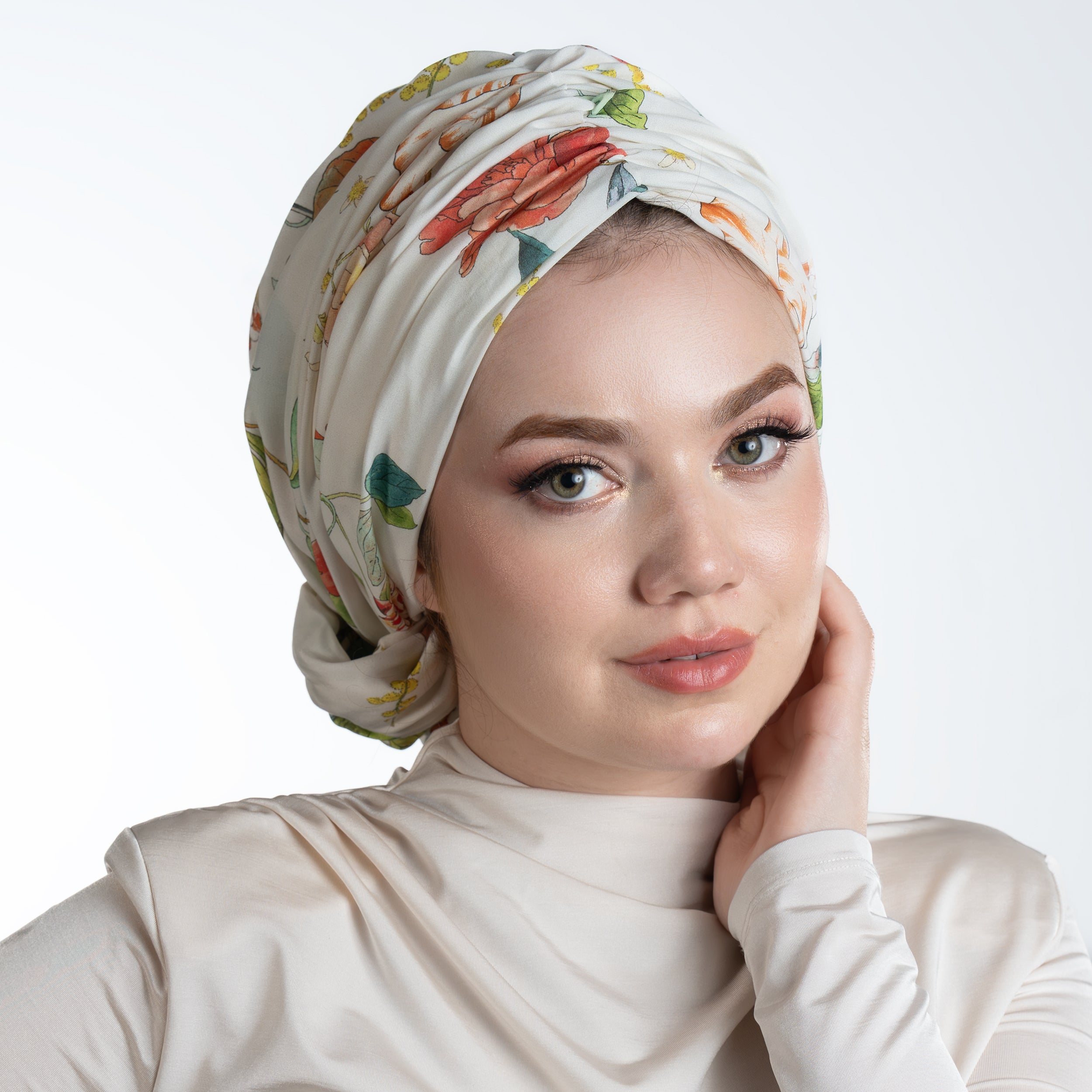 Beyrut Çiçek Desenli Bone - Penye Astarlı - Kullanıma Hazır - Çok Renkli - BitterColors