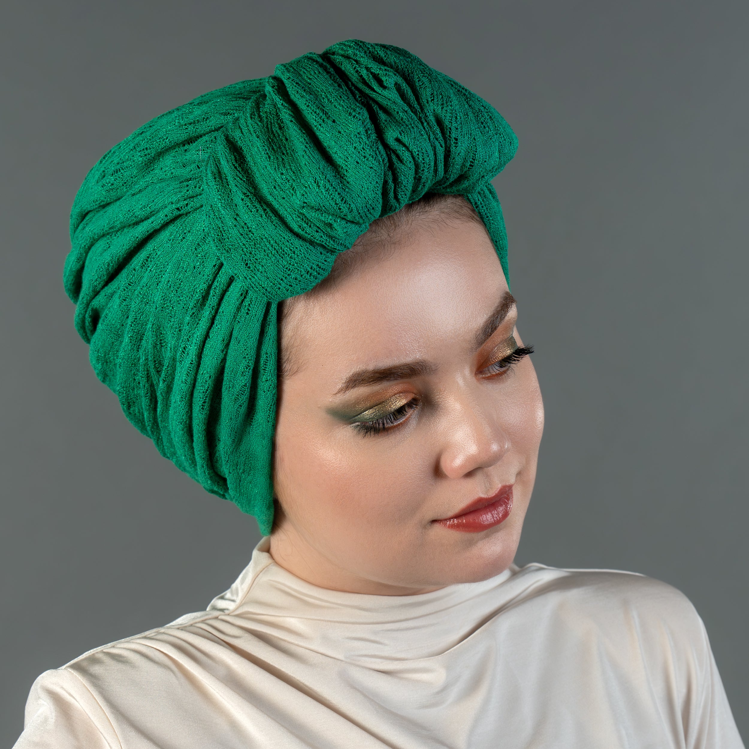 Beyrut Knitty Bone - Esnek Triko Kumaş - Kullanıma Hazır Bone - Turuncu-Yeşil Renkli - BitterColors