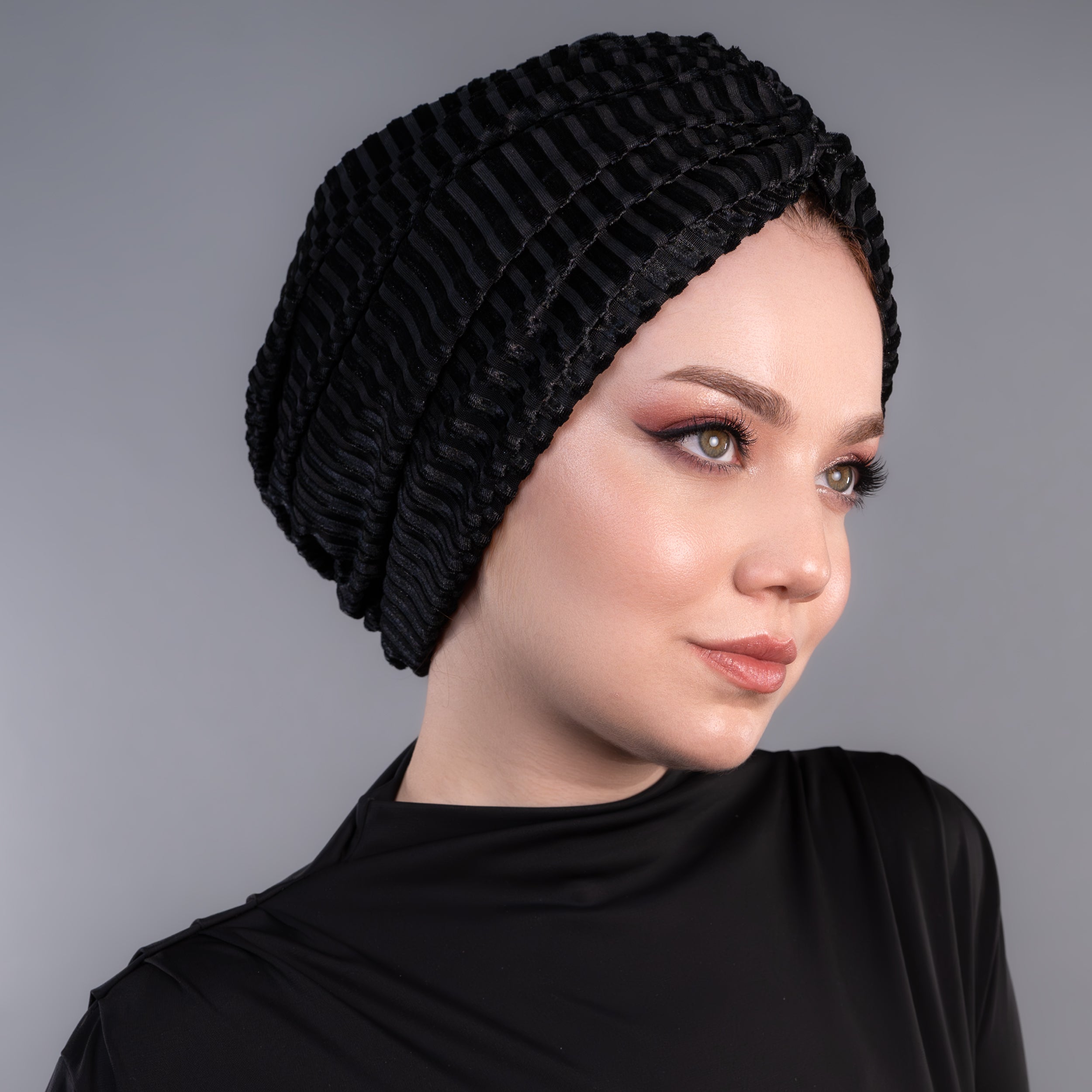 Bitter Çizgili Kadife Bone - Esnek Kadife Kumaş - Siyah Renkli - Bitter Colors