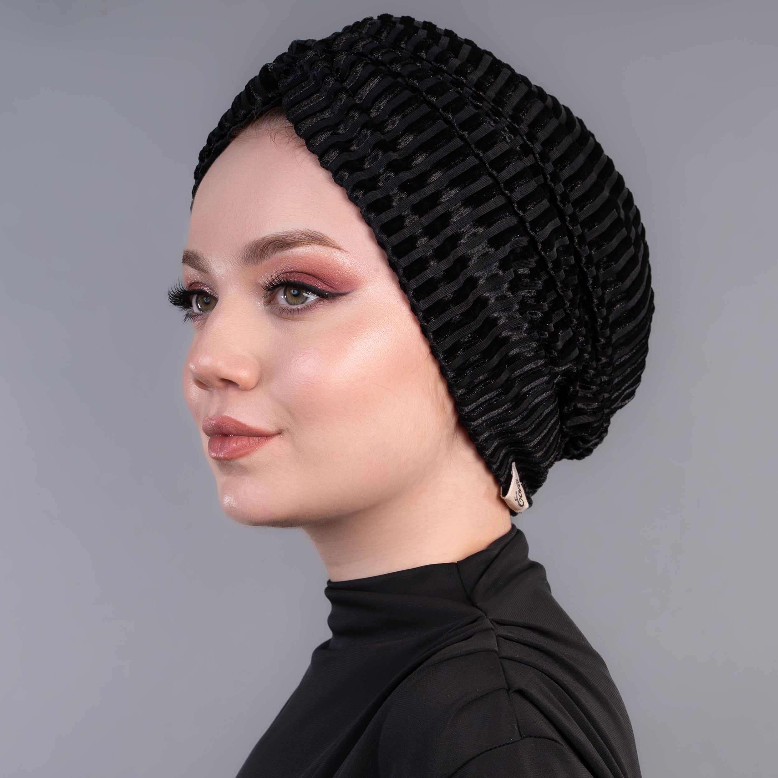 Bitter Çizgili Kadife Bone - Esnek Kadife Kumaş - Siyah Renkli - Bitter Colors