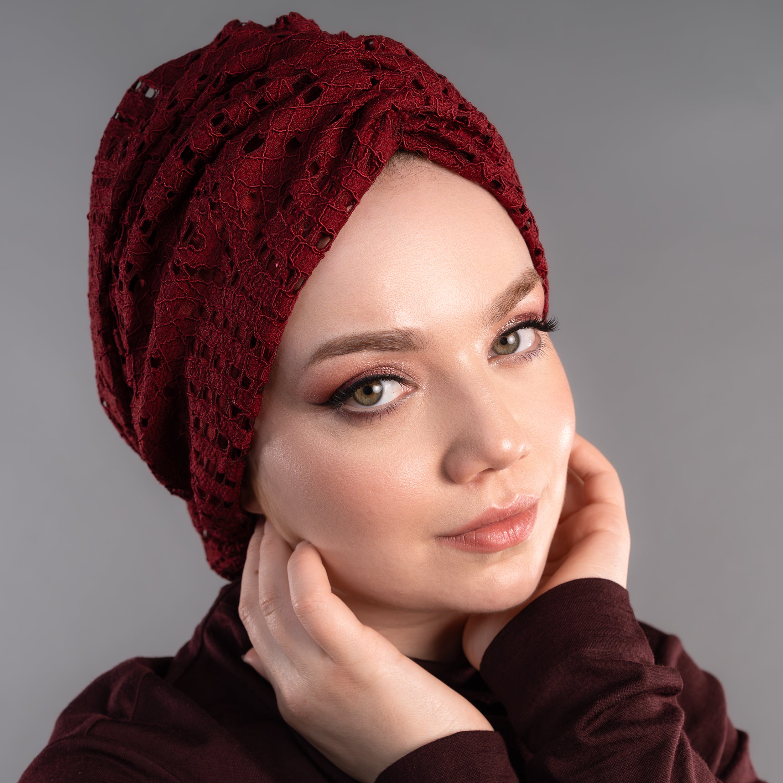 Beyrut Dantel Bordo Bone - Penye Astarlı - Kullanıma Hazır Bone - Bordo Renkli - BitterColors