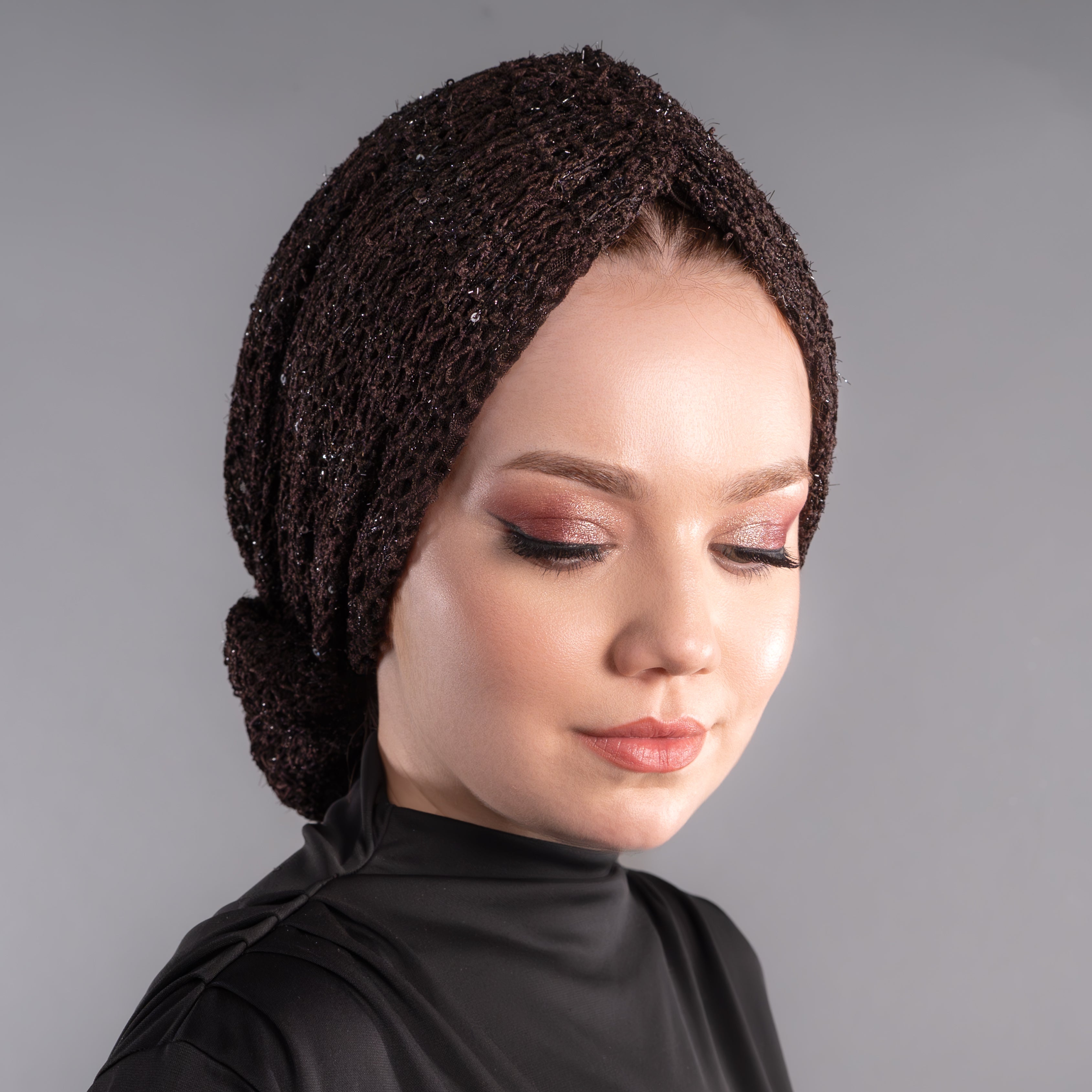 Beyrut Simli Dantel Bone - Penye Astarlı - Kullanıma Hazır Bone - Bordo Renkli - Acı Kahve - BitterColors