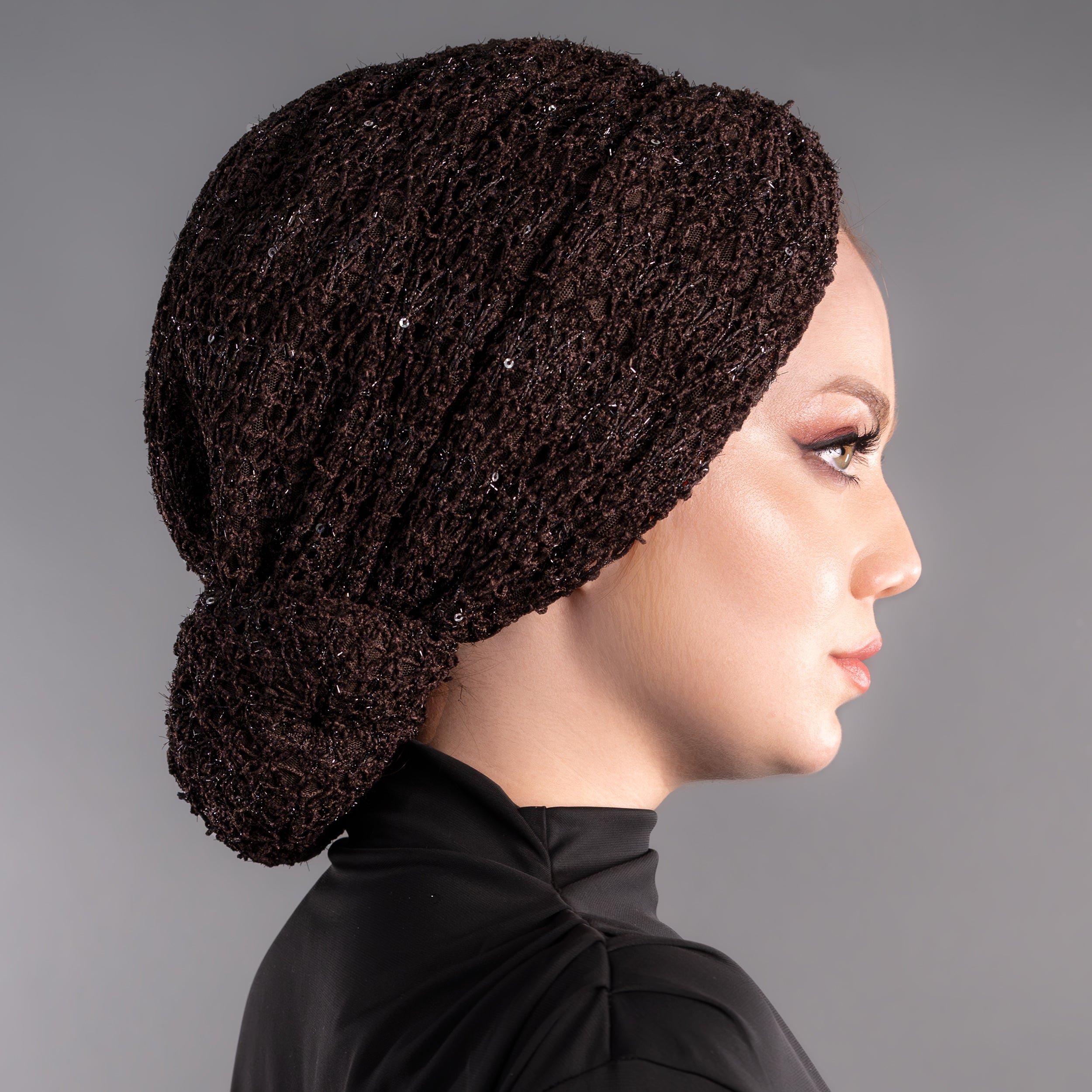 Beyrut Simli Dantel Bone - Penye Astarlı - Kullanıma Hazır Bone - Bordo Renkli - Acı Kahve - BitterColors