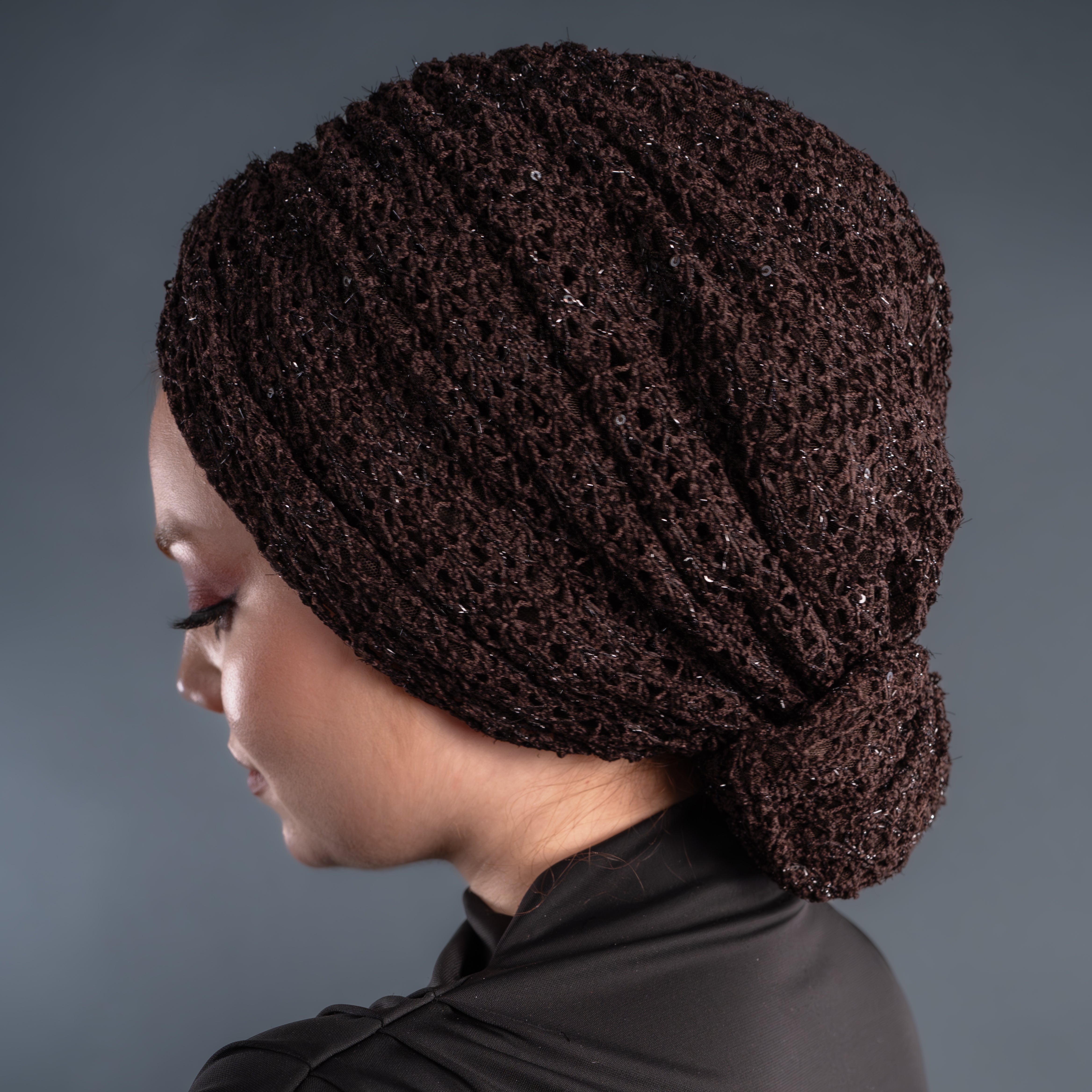 Beyrut Simli Dantel Bone - Penye Astarlı - Kullanıma Hazır Bone - Bordo Renkli - Acı Kahve - BitterColors