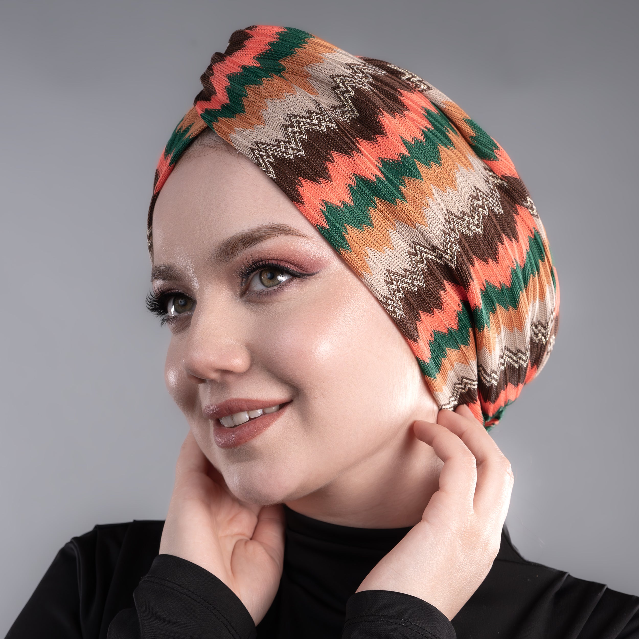 Twisted Zigzag Simli Yeşil, Kahve, Mercan Bone - Esnek Kumaş - Bitter Colors