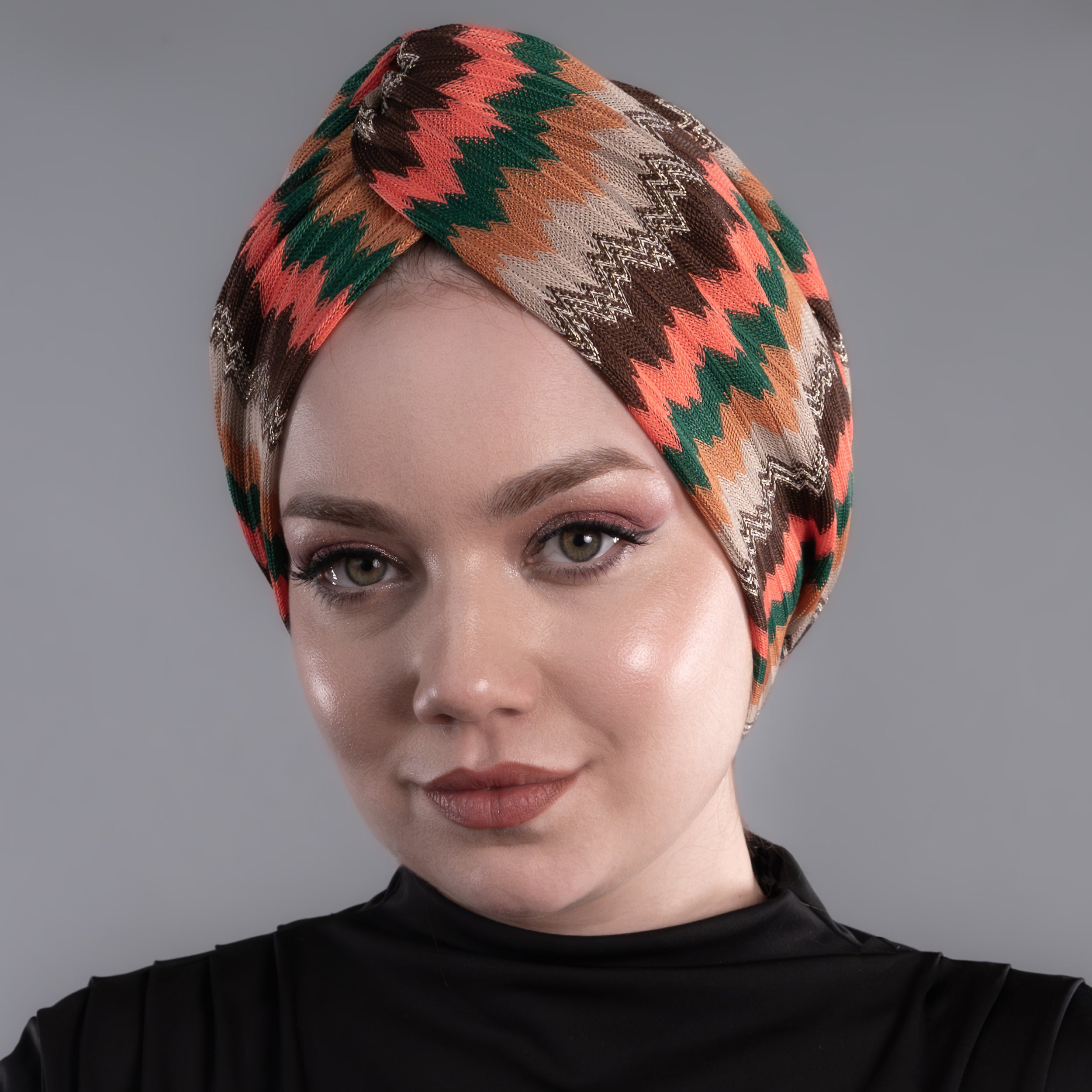 Twisted Zigzag Simli Yeşil, Kahve, Mercan Bone - Esnek Kumaş - Bitter Colors