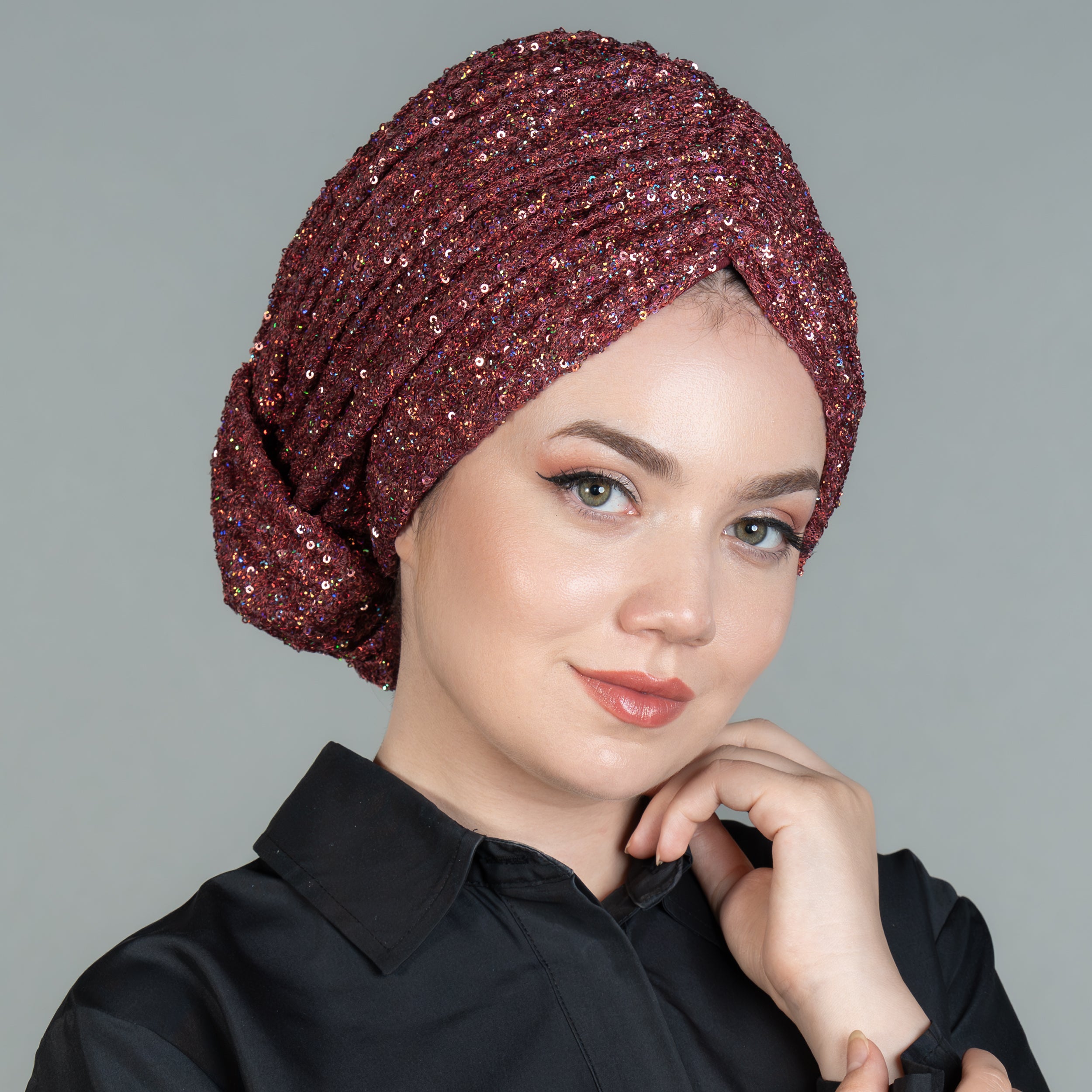 Beyrut Pul Payet Bone - Penye Astarlı - Kullanıma Hazır Bone - Siyah , Gold , Beyaz , Bordo , Lacivert - BitterColors