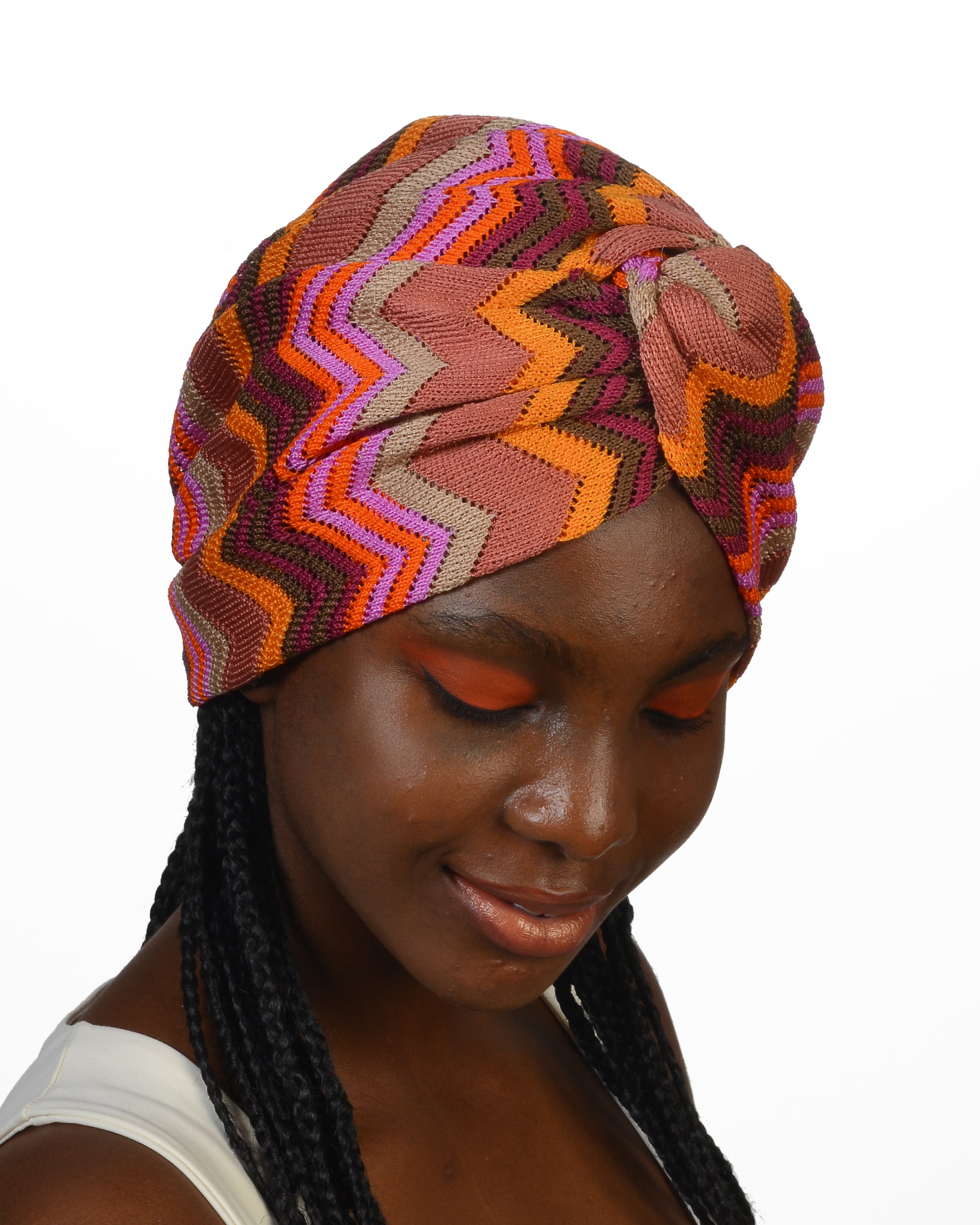 Twisted Zigzag Colorful Esnek Örme Triko Kumaş El Yapımı Şık Bone