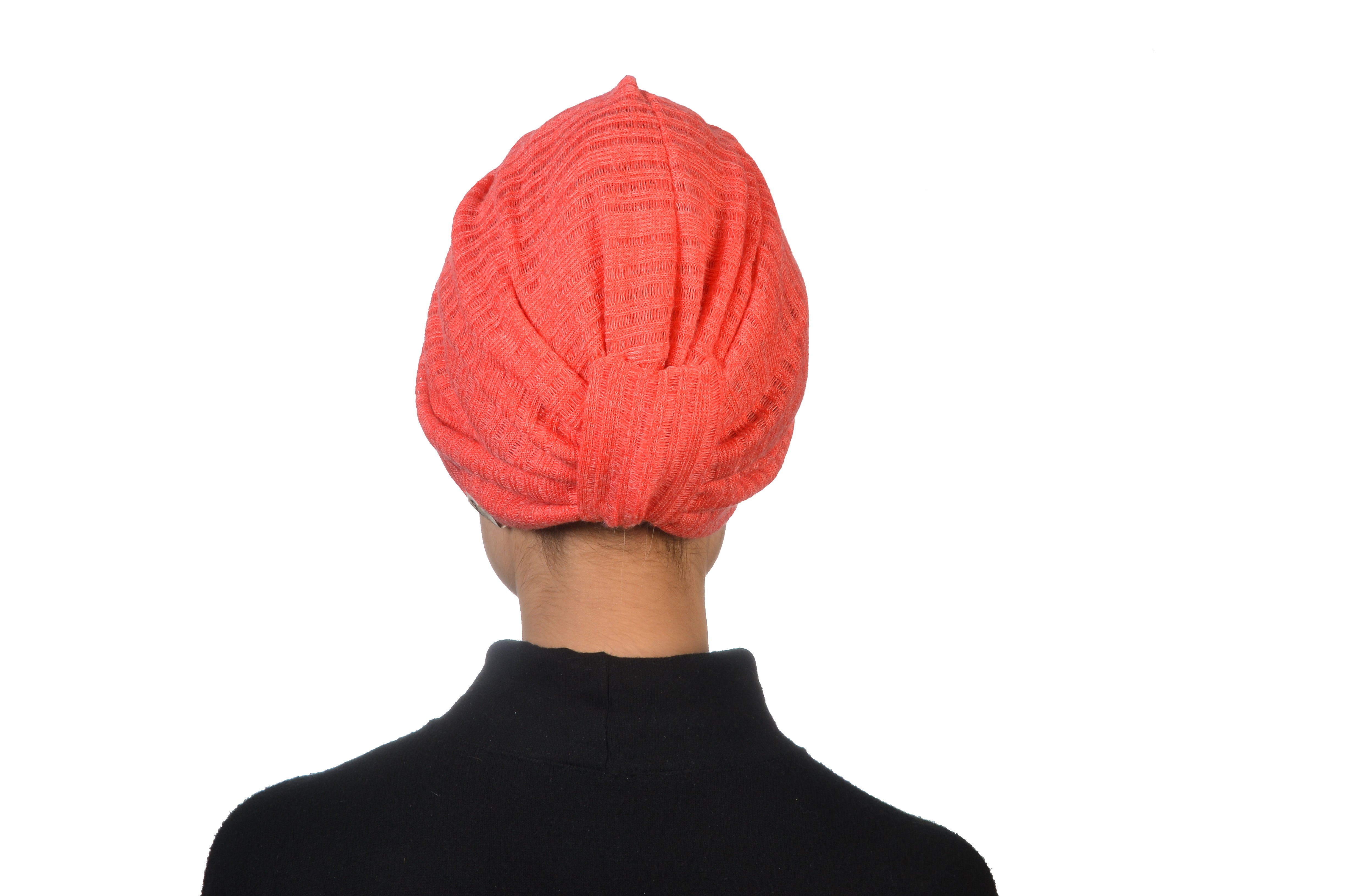 Twisted Knitty Coral Mercan Rengi Esnek Örmek Kumaş El Yapımı Şık Bone
