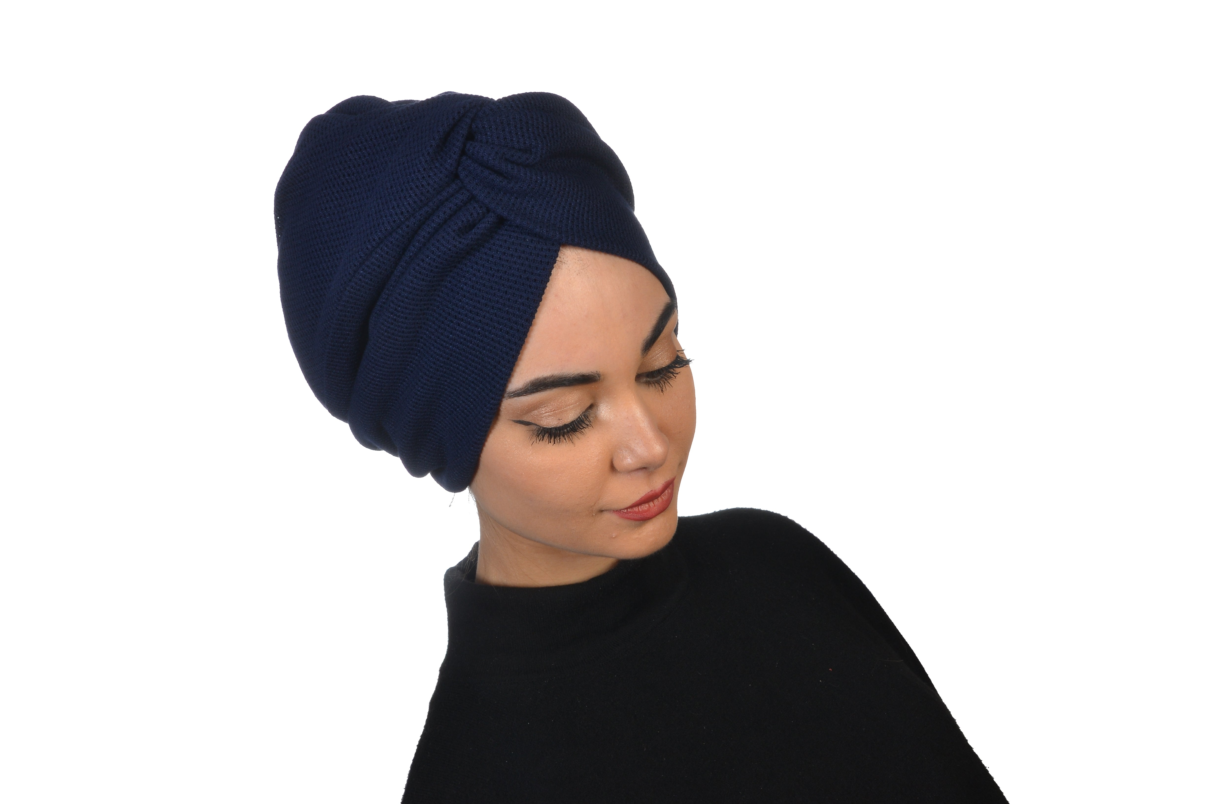 Twisted Beignet Navy Blue Lacivert Esnek Triko kumaş El Yapımı Şık Bone