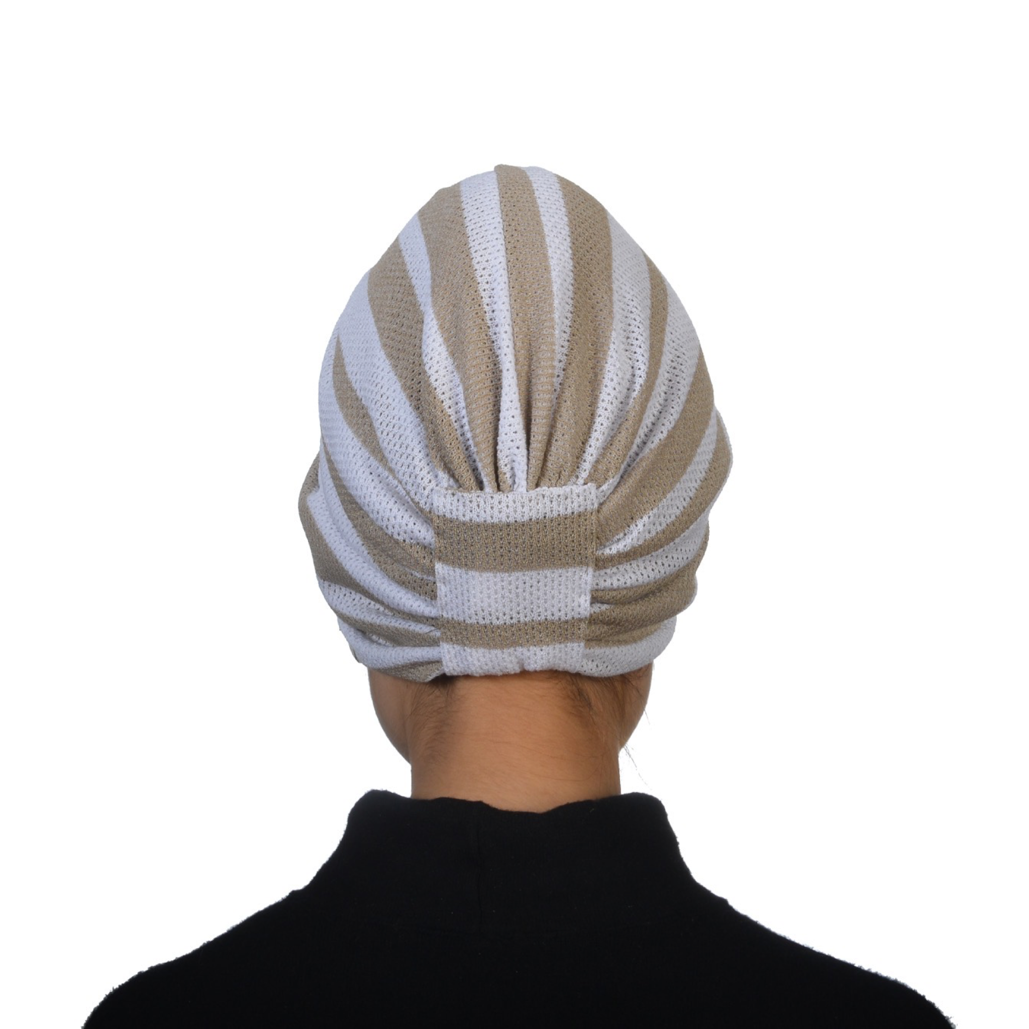 Twisted Beignet White Çizgili Esnek Örme Kumaş El Yapımı Şık Bone