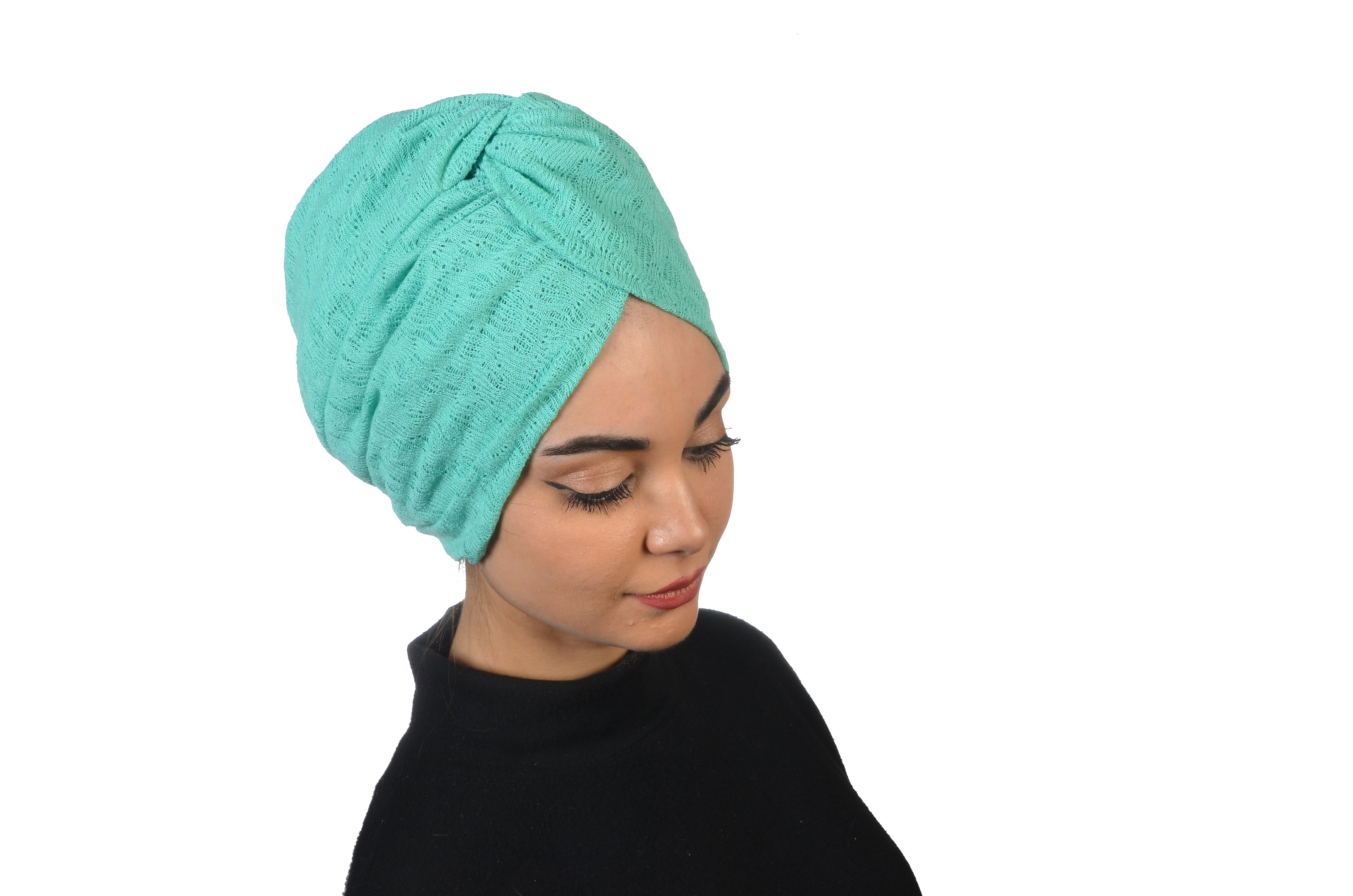 Twisted Knitty Mint Su Yeşili Renkli Esnek Örme Triko Kumaş El Yapımı Şık Bone
