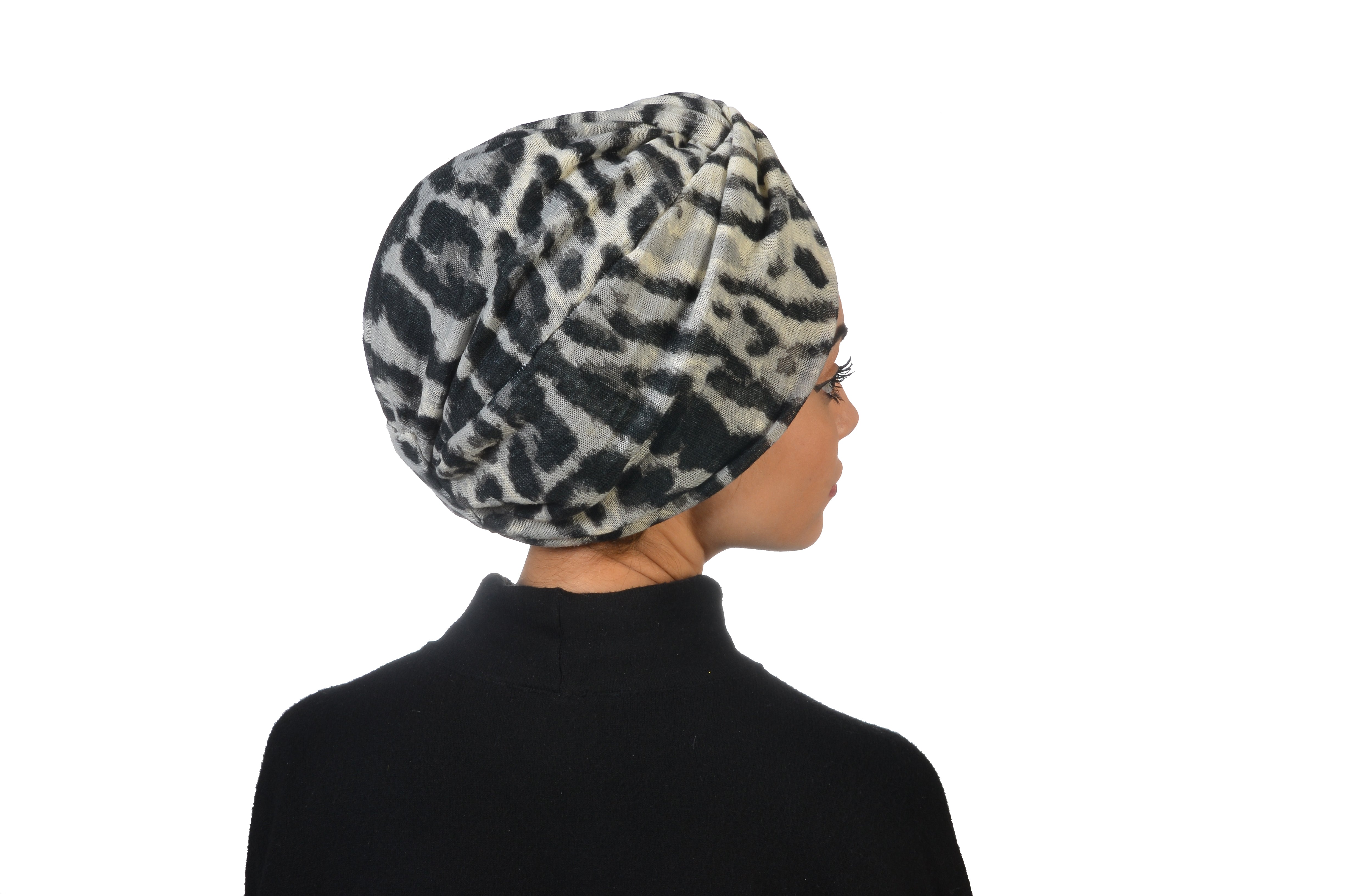 Twisted Knitty Leopard Leopar Desen Esnek Örme Triko Kumaş El Yapımı Şık Bone