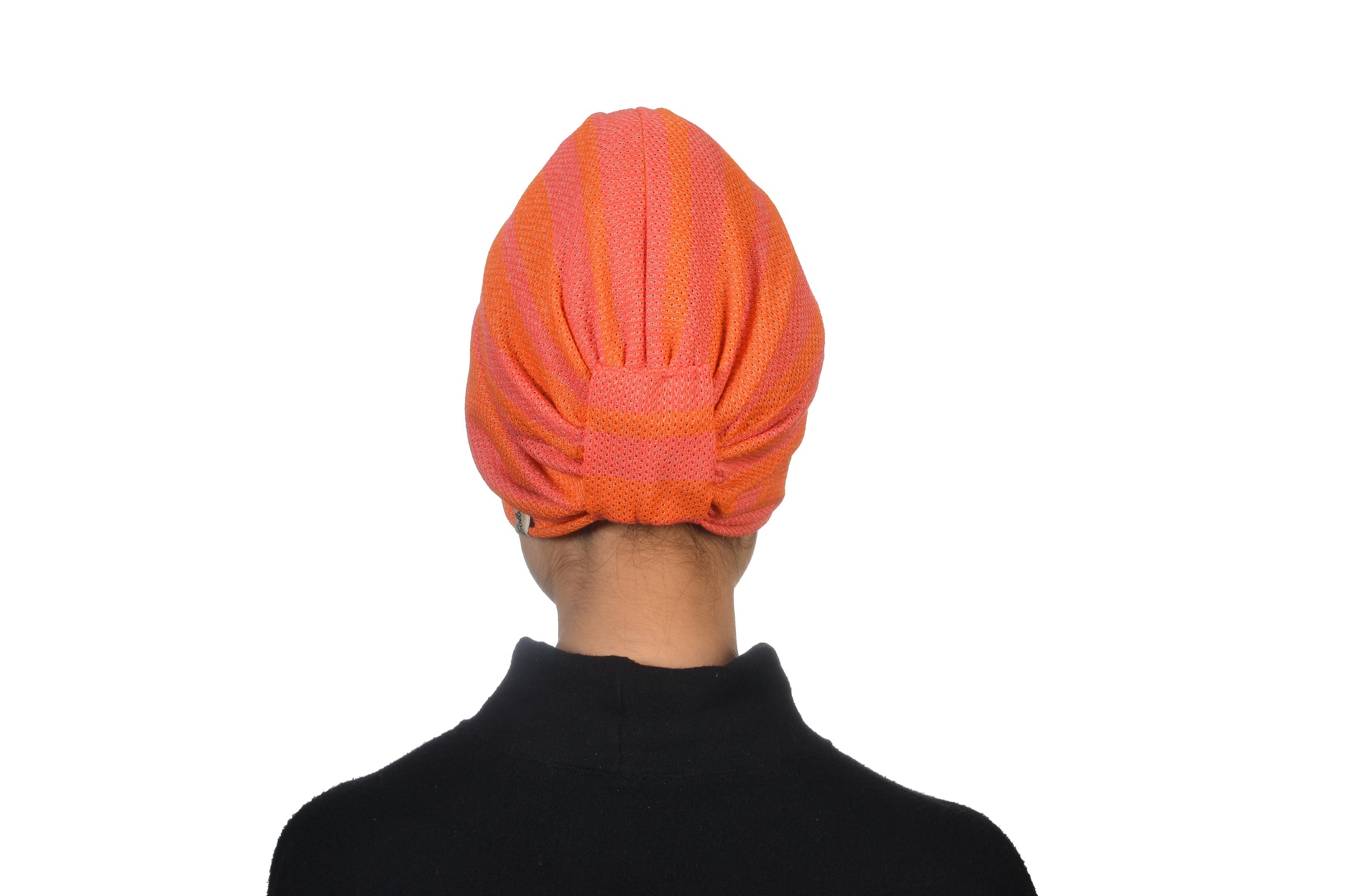 Twisted Beignet Pink Orange, Turuncu ve  Pembe Çizgili, Esnek Örme Kumaş, El Yapımı Bone