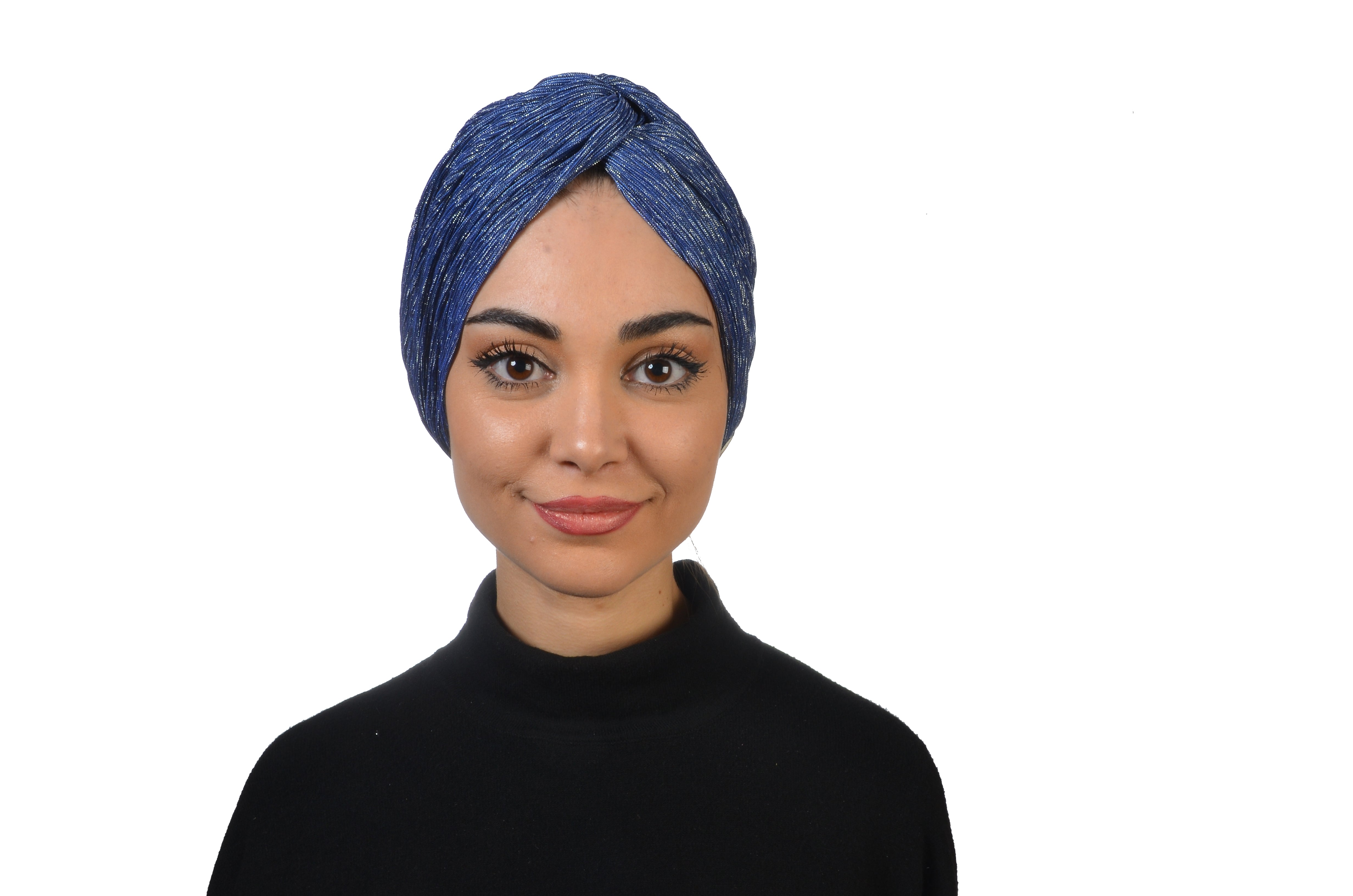 Twisted Glitter Blue Işıltılı Mavi Renkli Esnek Plise Kumaş El Yapımı Şık Bone