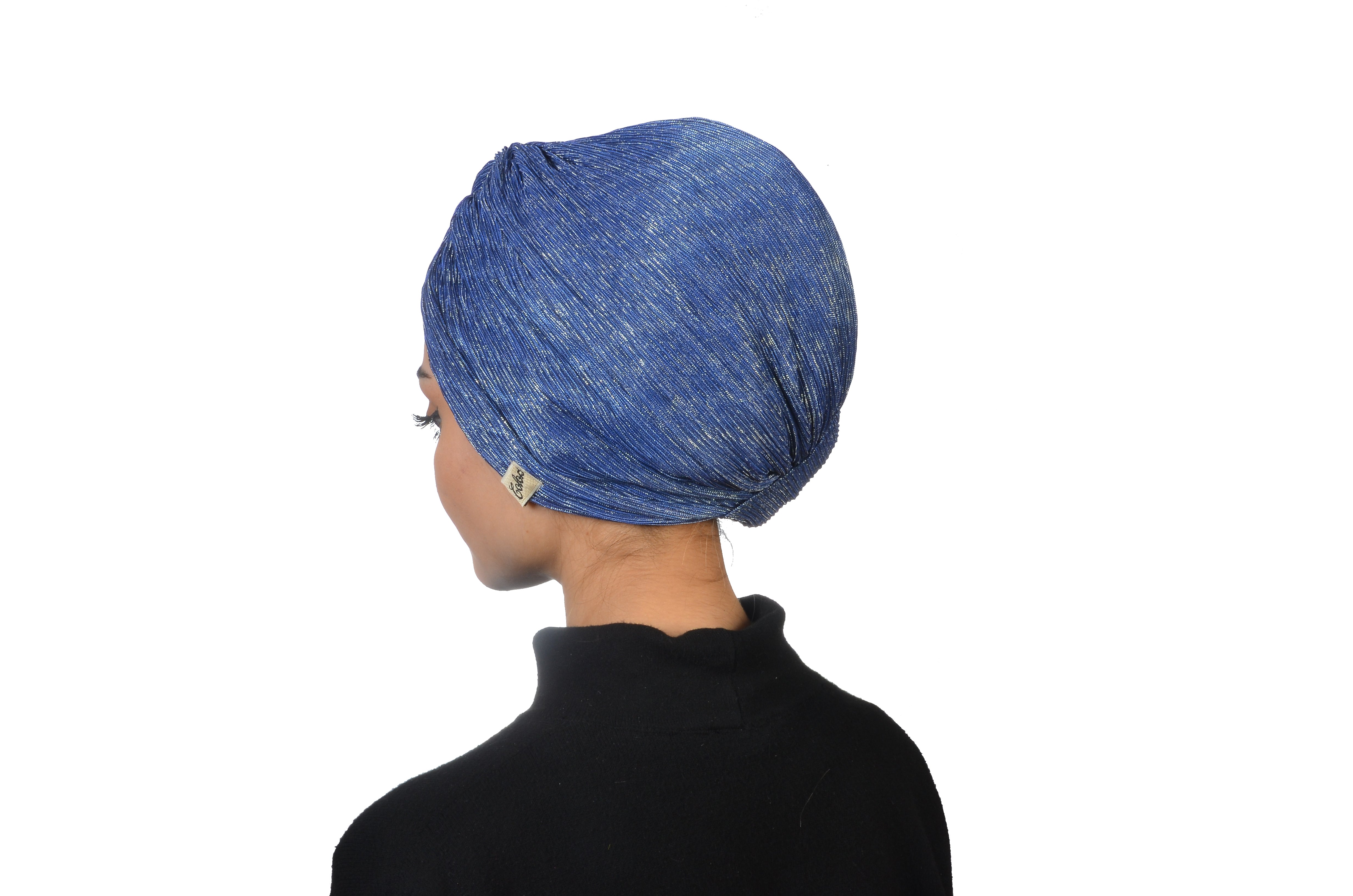 Twisted Glitter Blue Işıltılı Mavi Renkli Esnek Plise Kumaş El Yapımı Şık Bone
