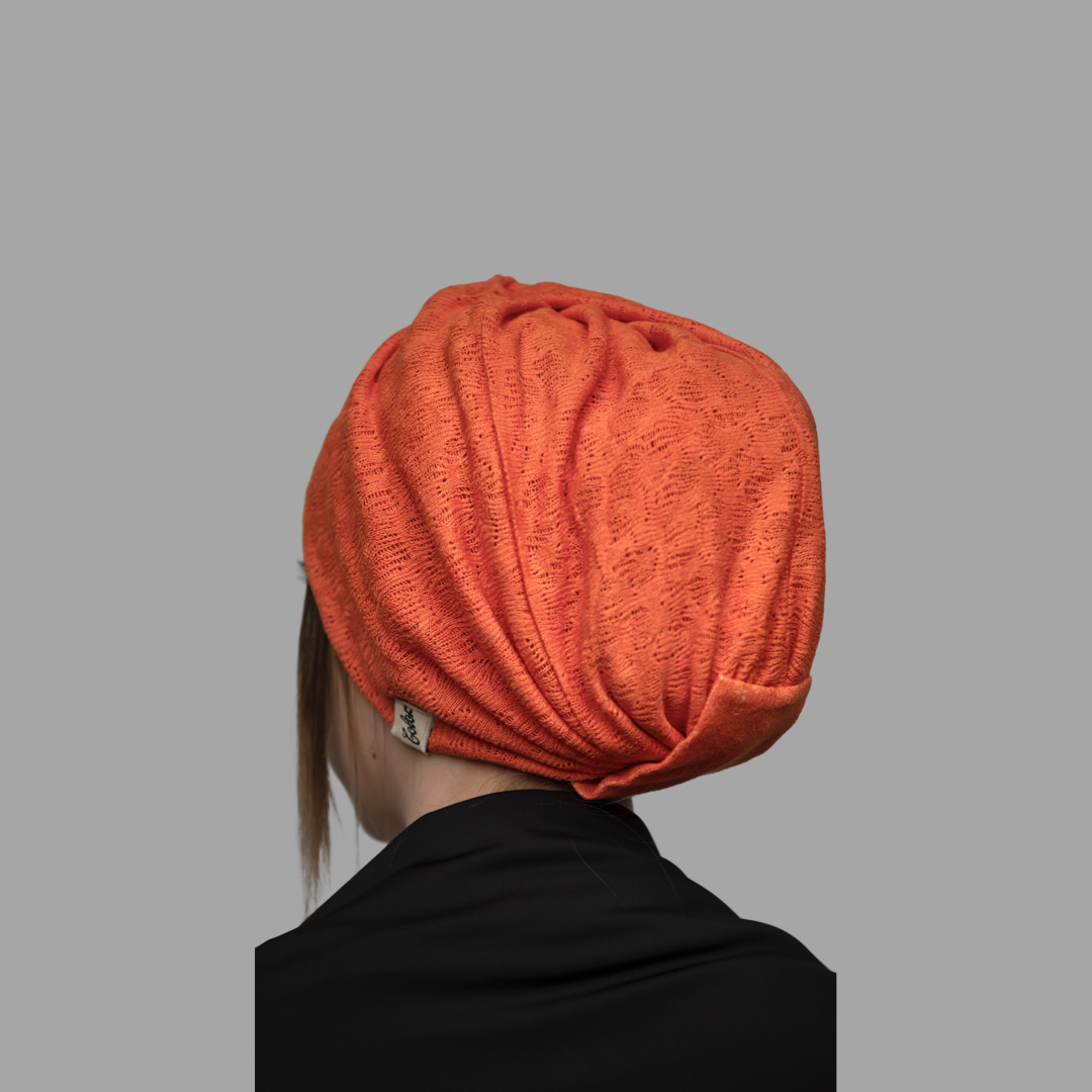 Twisted Knitty Orange Renkli Esnek Örme Triko Kumaş El Yapımı Şık Bone