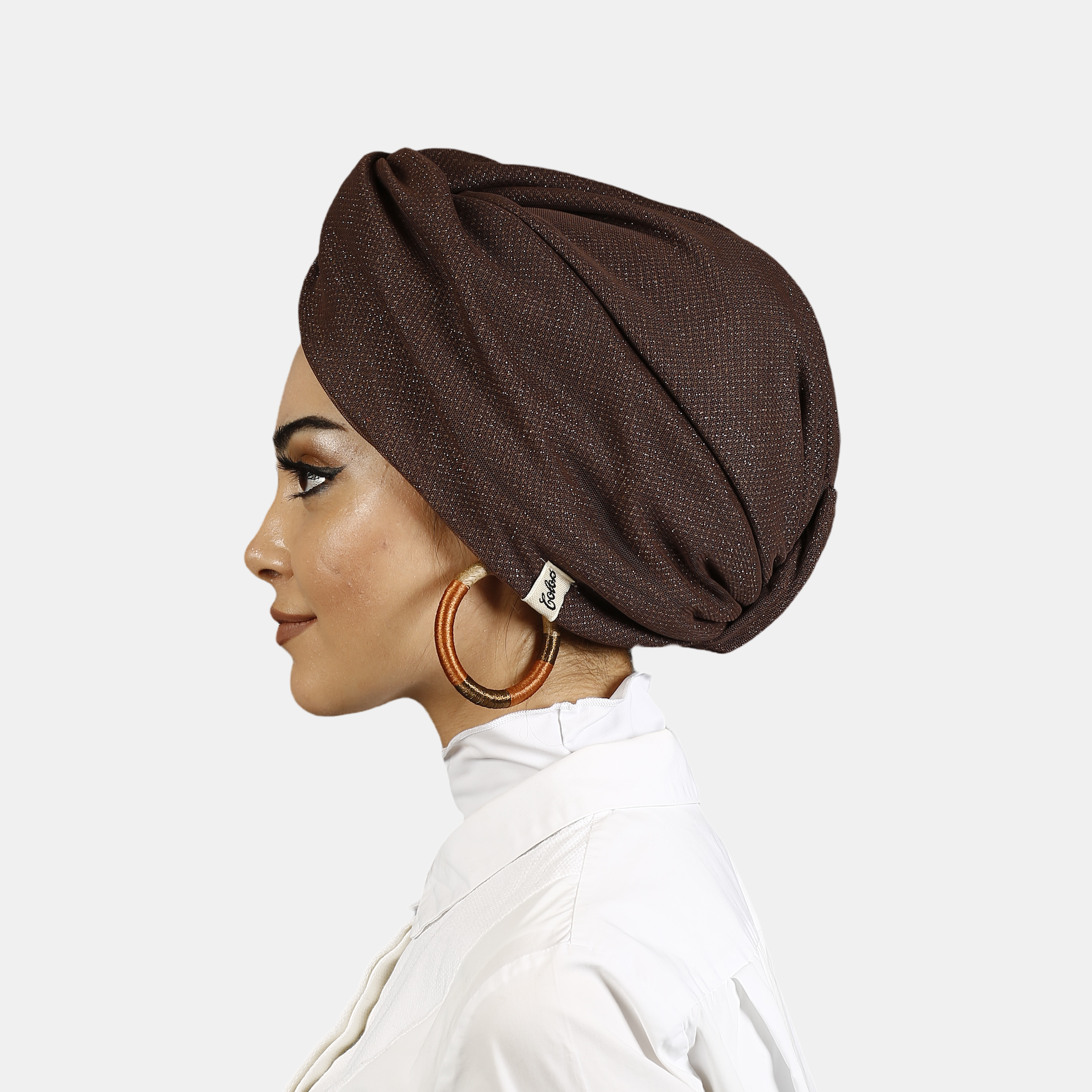 Twisted Honeycomb Tulle Brown Kahverengi Tüllü Esnek Örme Kumaş El Yapımı Şık Bone
